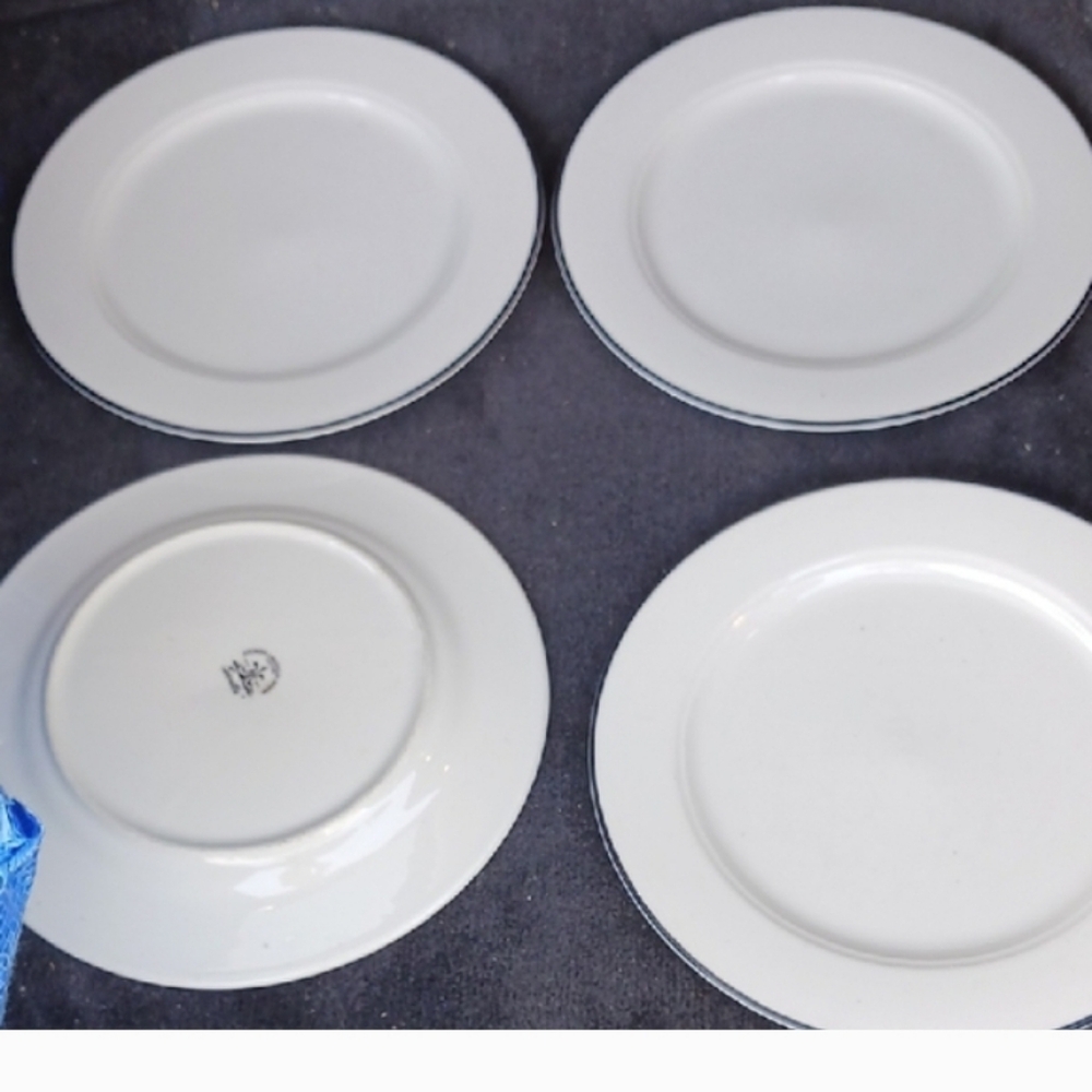 Homer Laughlin White Dinner Plates with Silver Rim